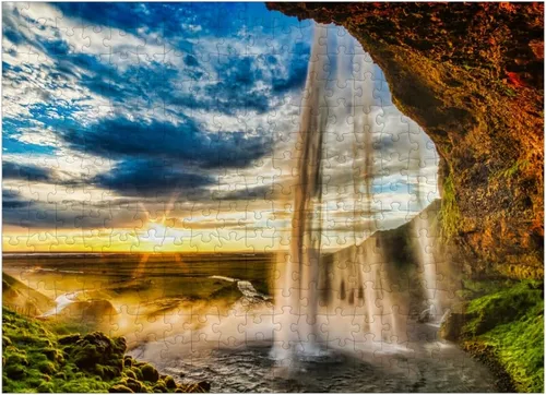 Vista 7 de MyPuzzle Seljalandsfoss Waterfall At Sunset Iceland - Rompecabezas prémium de 100 piezas para adultos