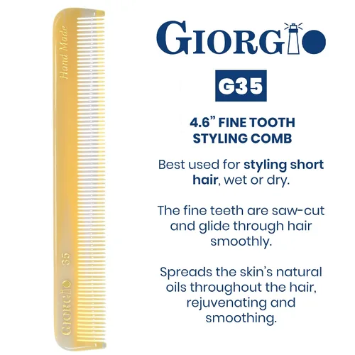 Vista 2 de Giorgio G35 - Peine de bolsillo de dientes finos hecho a mano para hombres, alisador de peine para el cuidado diario, peinado de cabello, bigote