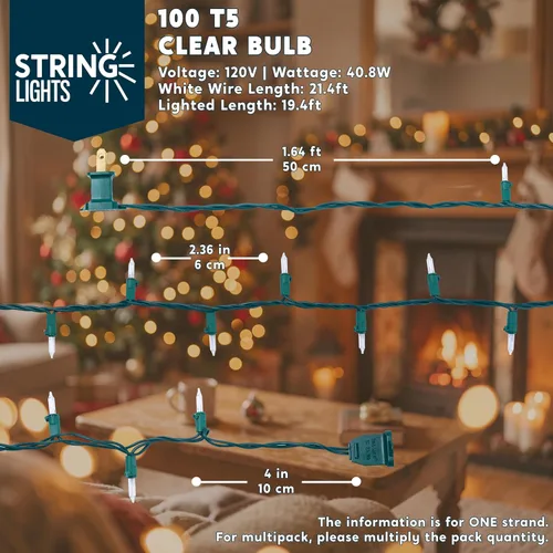 Vista 8 de Joiedomi Guirnalda de luces de Navidad transparentes para interiores, 100 unidades, mini luces blancas para exteriores, decoración de 19.4 pies