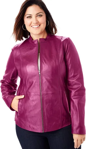 Vista 5 de Jessica London Chaqueta de cuero con cremallera frontal para mujer