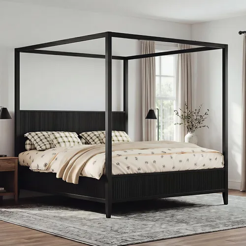 Vista 45 de Wood Canopy Platform Bed Full with Headboard, Trundle and 3 Drawers Negro-8.1