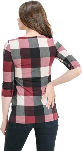 Vista 49 de LaClef - Blusa de maternidad para mujer, cuello redondo, manga 3/4, plisada al frente, estilo peplum