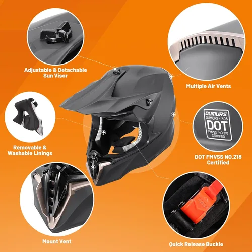 Vista 2 de OUMURS Casco de motocross para adultos con gafas, guantes y máscara ajustable, visera solar, casco para adultos, todoterreno, motocross, descenso