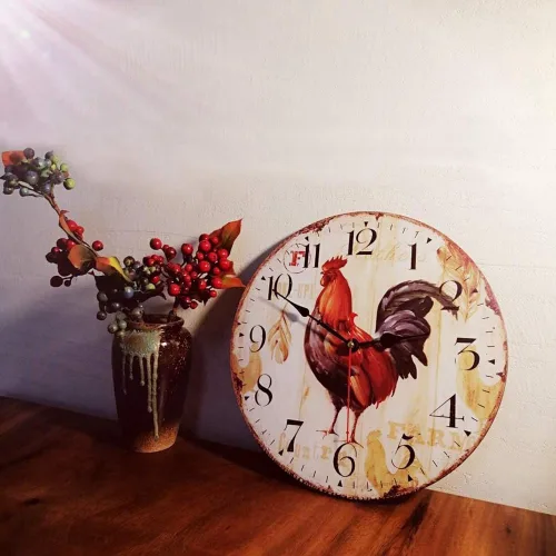 Vista 5 de Reloj de pared de cocina de 10 pulgadas, estilo rústico, silencioso, sin tictac, de cuarzo, funciona con pilas, reloj de pared redondo