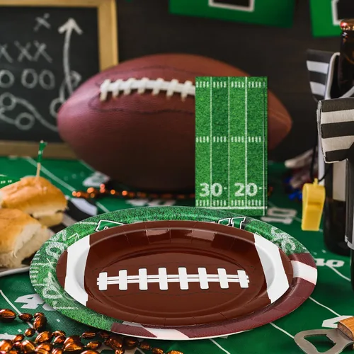 Vista 6 de Juego de suministros para fiesta de fútbol americano – 150 piezas de vajilla, las decoraciones incluyen platos, servilletas para el día del juego