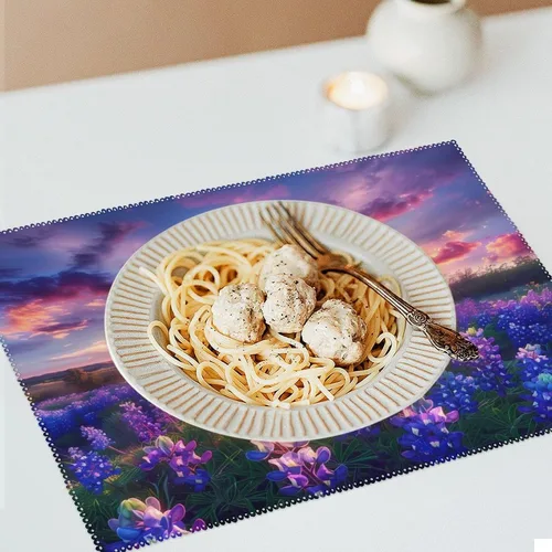 Vista 6 de Spring Sunrise Bluebonnets Texas Hill Country Placemats Set of 6 Resistant Table Mats Washable Place Mats for Dinner Party Table Decoration