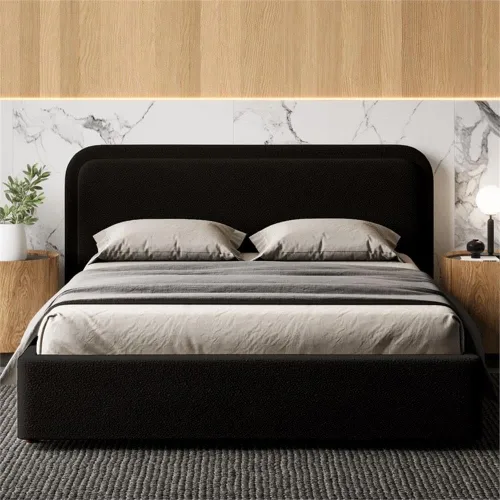 Vista 2 de Chloe - Cama de plataforma tapizada No requiere somier (borde negro, marco de cama queen)