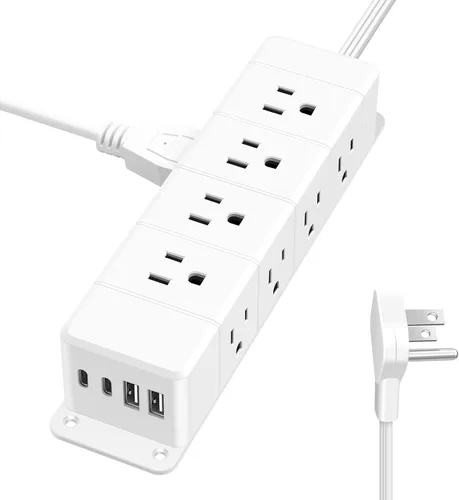 Vista 8 de Regleta de alimentación de carga rápida de 40 W para debajo del escritorio con interruptor, regleta de alimentación montable de 12 salidas con 4