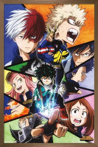 Vista 14 de Trends International My Hero Academia-Faces - Póster de pared de 14.725 x 22.375 pulgadas, versión con marco en color madera rústica