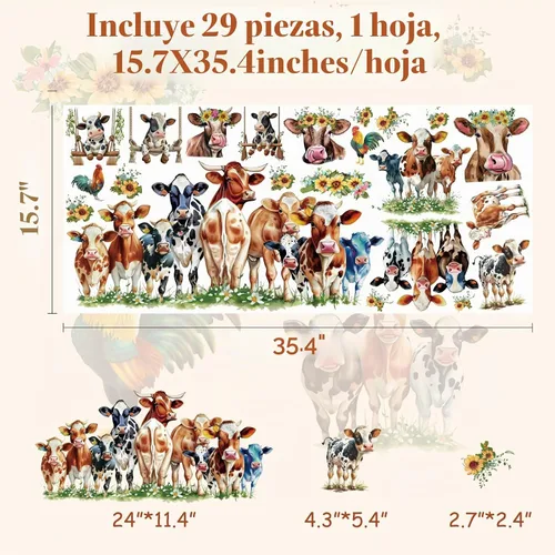 Vista 5 de Divertidas calcomanías de pared de vaca, calcomanías de ventana de vaca, calcomanías de pared de animales de granja, calcomanías de pared