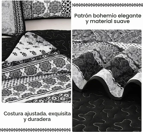 Vista 6 de WONGS BEDDING Juego de Edredón Boho Tamaño Full, Juego de Edredones Bohemios Grises de 3 Piezas, Juego de Ropa de Cama Cubrecama de Microfibra Negro