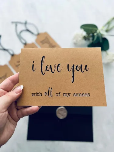 Vista 2 de Juego de tarjetas de felicitación Five 5 Senses - Being with you makes perfect sense, I love you with all of my senses - Tarjetas de aniversario