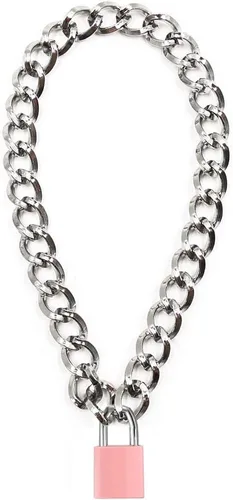 Vista 2 de Collar con candado de corazón, collar de metal con candado, gargantilla para hombres y mujeres con cerradura y llave A1