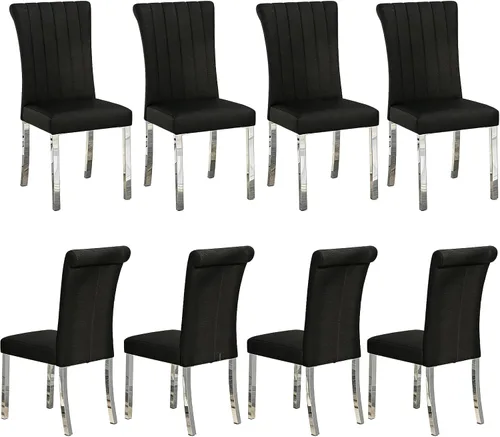 Vista 31 de Asday Upholstered Dining Chairs Set of 2, High Back Fabric Chairs, Beige Linen Fabric, High Back, Black Metal Legs
