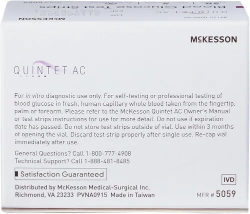 Vista 5 de McKesson Quintet AC Tiras de prueba de glucosa en sangre - Codificación automática, tiras de electrodos nobles, para autoprueba y pruebas