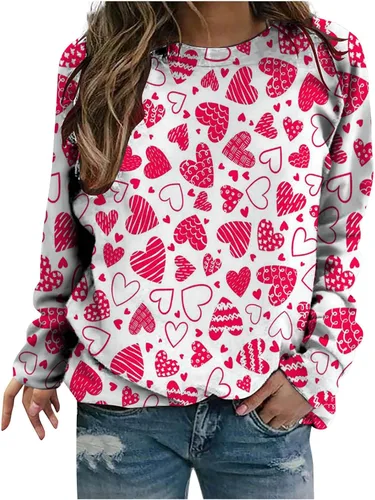 Vista 46 de Sudadera de manga larga con estampado de leopardo y corazón para mujer, para el día de San Valentín, sin botones, para niñas, regalos