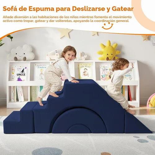 Vista 6 de MeMoreCool Sofá infantil con tobogán y escalera, sofá de espuma convertible Azul marino profundo (sólido)