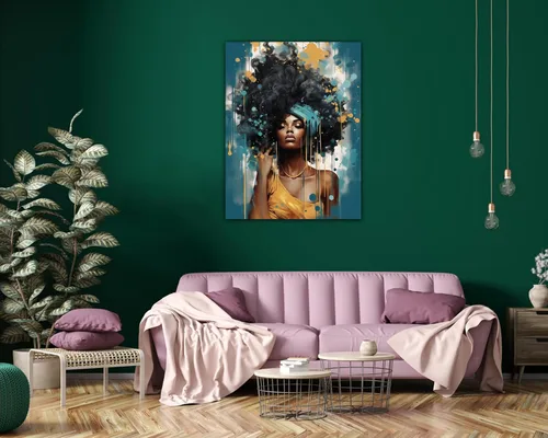 Vista 121 de Arte de pared afroamericano, decoración de rey y reina bailarín negro para sala de estar, arte de pareja de amor negro para dormitorio, lienzo