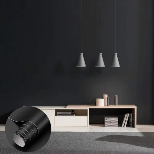 Vista 5 de Oxdigi - Papel de pared autoadhesivo de desprender y pegar, película decorativa que se puede retirar para estantes, gabinetes, mesas, cajones Negro