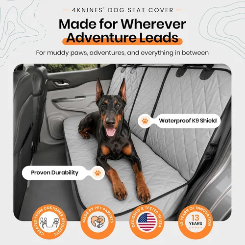Vista 2 de 4Knines Funda de asiento trasero para perro para asientos plegables Diseño dividido resistente que se adapta a asientos plegables 60/40 y 50/50. Sin