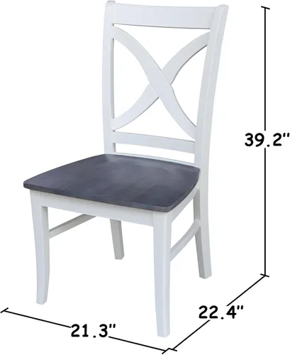 Vista 12 de IC INTERNATIONAL CONCEPTS Mesa de comedor de madera de hoja abatible de 42 pulgadas con 2 sillas con respaldo en X en blanco/gris jaspeado