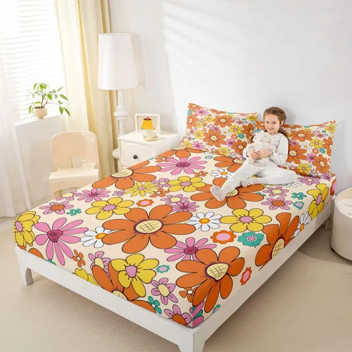 Vista 21 de Erosebridal Groovy - Sábana bajera ajustable de flores, tamaño individual, de los años 70S, 80S, 90S, 90S, vintage, floral, para niñas, mujeres