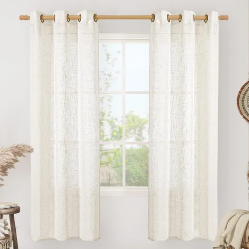Vista 171 de LAMIT Cortinas de lino marrón caramelo para sala de estar, 84 pulgadas, de lino sintético, texturizado, filtrante de luz, paneles de privacidad