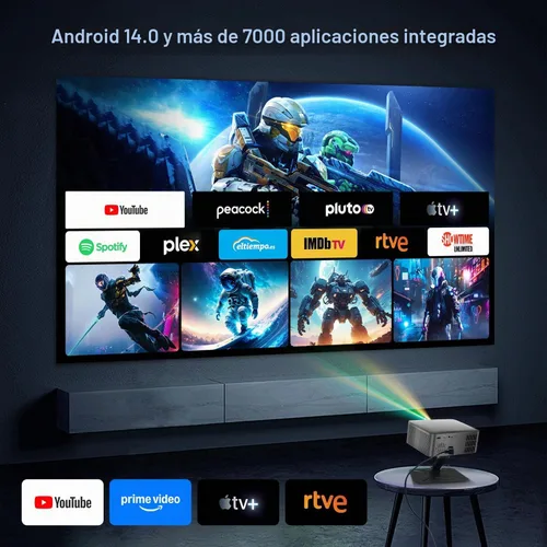 Vista 3 de Mini proyector inteligente con WiFi y Bluetooth - Proyectores de película portátiles para exteriores/dormitorios, enfoque automático y Keystone