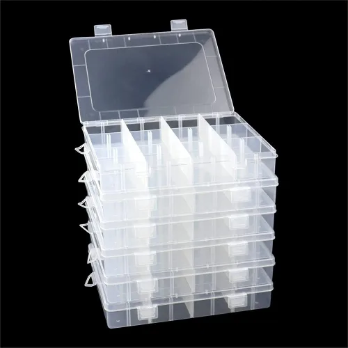 Vista 9 de Paquete de 3 cajas organizadoras de 28 compartimentos con separadores ajustables Parkical, contenedor de almacenamiento de plástico de 28 rejillas