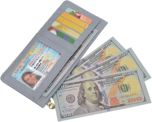 Vista 3 de Cartera para tarjetas de crédito para mujer, delgada y larga, con bolsillo con cremallera para efectivo, monedas, recibos, tarjetas