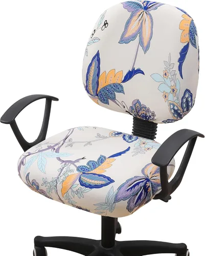 Vista 21 de Smiry Fundas de asiento impresas para silla de computadora de oficina, ajuste elástico, universal para silla giratoria de escritorio, lavables, Beige