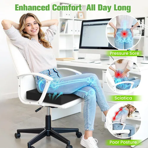 Vista 5 de Cojín de asiento para sillas de oficina, cojín de espuma viscoelástica con núcleo estampado para apoyo uniforme, alivio de espalda, coxis y ciática