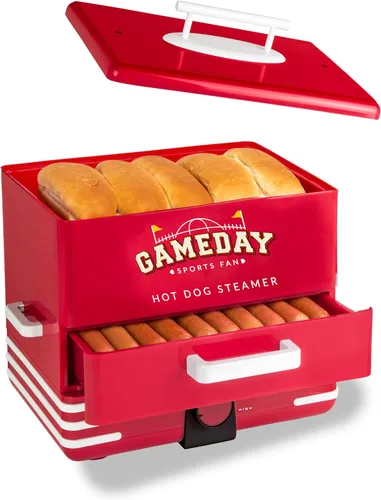 Vista 9 de Nostalgia vaporera extra grande estilo comedor, capacidad para 20 perros calientes y 6 panes, perfecta para salchichas de desayuno, bratwursts