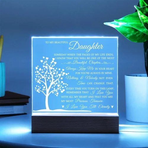 Vista 4 de Regalo conmemorativo para hija - Lámpara del Amor, Placa cuadrada de acrílico para hija, Mensaje significativo en exhibición, Regalo de cumpleaños