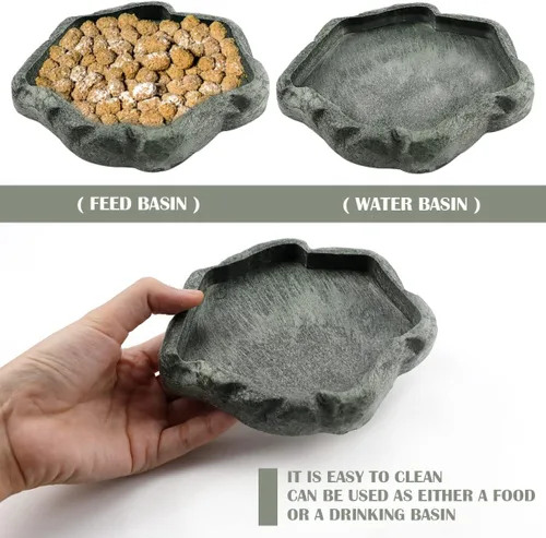 Vista 5 de Plato de agua de reptiles, cuenco de resina para reptiles, alimentos y agua, adorno de acuario para mascotas, placa de terrario para tortuga