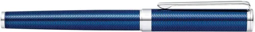 Vista 4 de Sheaffer Pluma estilográfica azul translúcida grabada intensamente con tapa cromada, borde y punta mediana Grabado azul translúcido