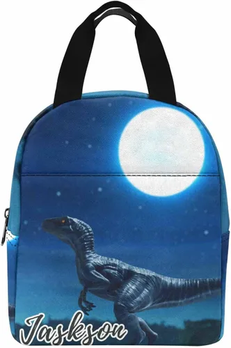 Vista 17 de InterestPrint Bolsa de almuerzo personalizada de mamá papá, bolso de picnic con cremallera de bosque con marco dorado personalizado reutilizable