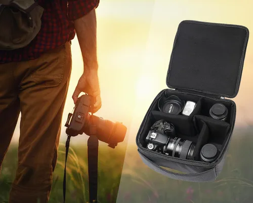 Vista 7 de Bolsa de inserción de cámara resistente al agua Estuche para cámara DSLR SLR Versión mejorada y estuche de transporte para almacenamiento de lentes