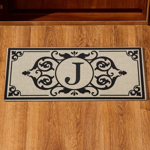 Vista 16 de Evergreen Flag Cambridge Monogram Letra A Burlap Sassafras Switch Mat 22" x 10