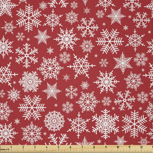 Vista 12 de Ambesonne Tela Navideña por Yarda, Tema Navideño Colorido Vivo Piñas de Pino Ramas Hombre de Jengibre Imagen de Bayas Estampada, Tela de Punto