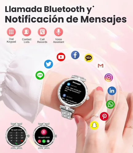 Vista 3 de LIGE Relojes inteligentes para mujeres (Responder/Realizar llamada) con diamantes, reloj inteligente AMOLED de 1.19” con monitor de ritmo