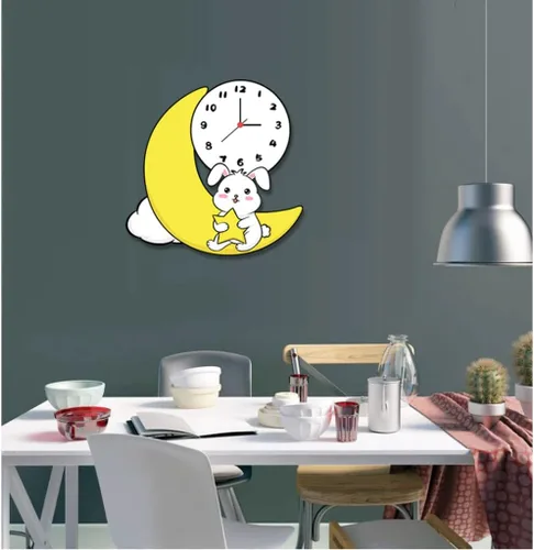 Vista 6 de Decorative Cartoon Moon Rabbit Wall Clock Creative Mute Wall Clock Battery Operated Silent Non-Ticking Clock for Kids Room School Decor Hotel Reloj