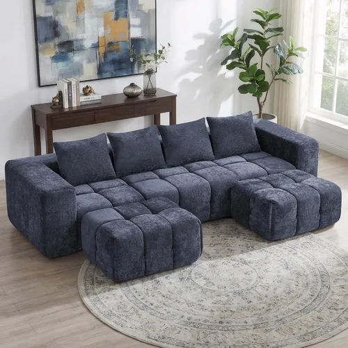Vista 14 de Sofá de dos plazas seccional modular sin armazón de 78.7 pulgadas, sofá nube capitoné con asiento profundo, sofá de chenilla para sala de estar