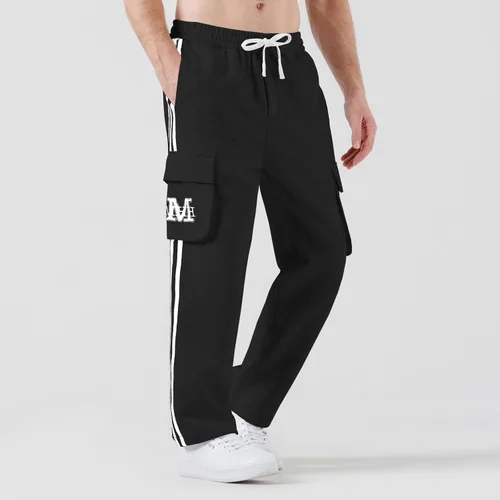 Vista 4 de HHZ Pantalones deportivos de algodón para hombre, casuales, holgados, para yoga, atléticos, para descansar, correr, pantalones de jersey para hombre