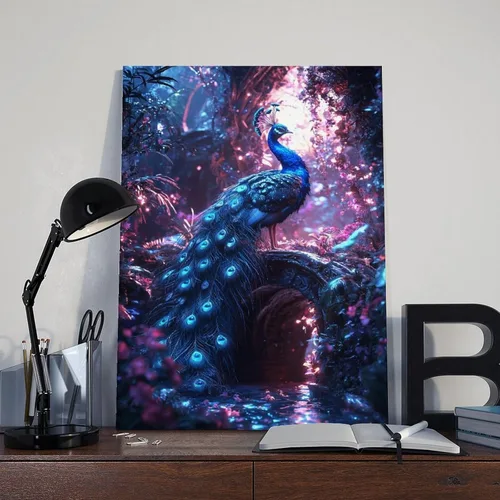 Vista 8 de Cyber Peacock Temple Wall Art – Retro Futurism Fantasy Jungle Poster – Sci-Fi Bioluminescent Nature Print Canvas Poster Wall Art Decor Print Picture