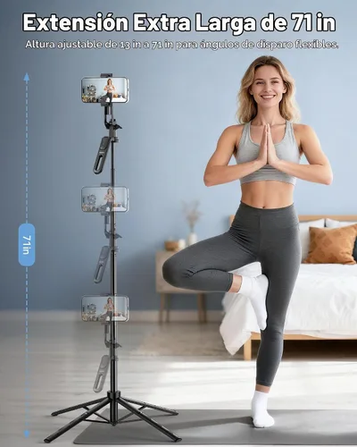 Vista 2 de TECKNET Trípode de teléfono de 71 pulgadas y palo para selfie, soporte de trípode portátil extensible para teléfono celular con control remoto
