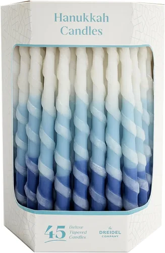 Vista 5 de Velas de menorá de Hanukkah trenzadas de lujo azul y blanco para las 8 noches de Janucá (paquete de 10)