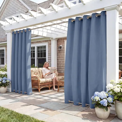 Vista 28 de RYB HOME Cortinas resistentes al viento para exteriores, cortinas opacas impermeables con aislamiento térmico para patio, porche, glorieta, pérgola