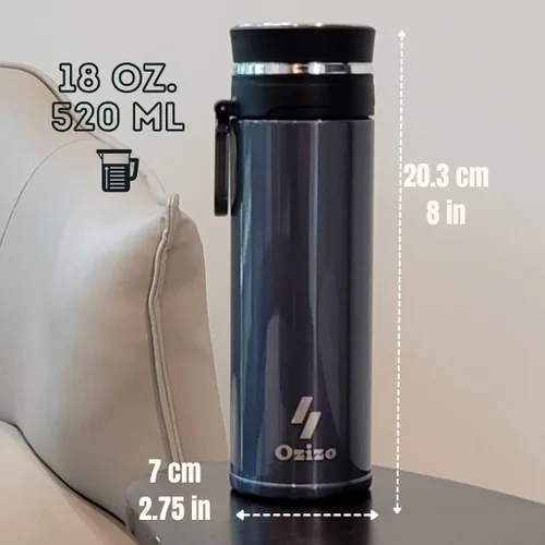 Vista 4 de Ozizo Paquete de 2 botellas infusoras de té para té de hojas sueltas Infusor de hierbas de acero inoxidable de 18 onzas Botella de agua con Azul