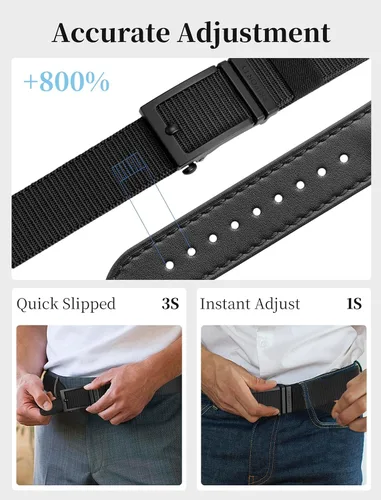Vista 2 de SKiporty Cinturones tácticos de trinquete para hombres, cinturón de trabajo de nailon para golf con hebilla deslizante automática, ajuste ajustable